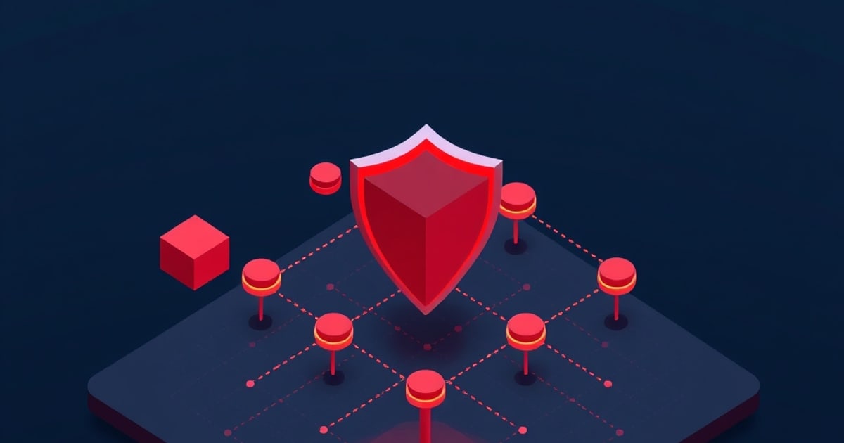 Isometric vector illustration showing interconnected tech components for AI security evaluation process